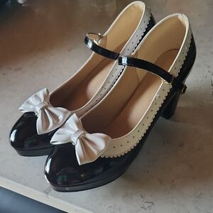 Elegant Black and White Mary Jane Heels